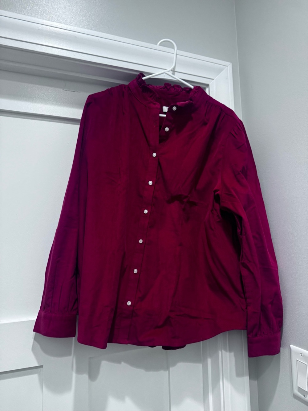 Ann Taylor Berry-Purple Ruffled Collar Button-Up Blouse